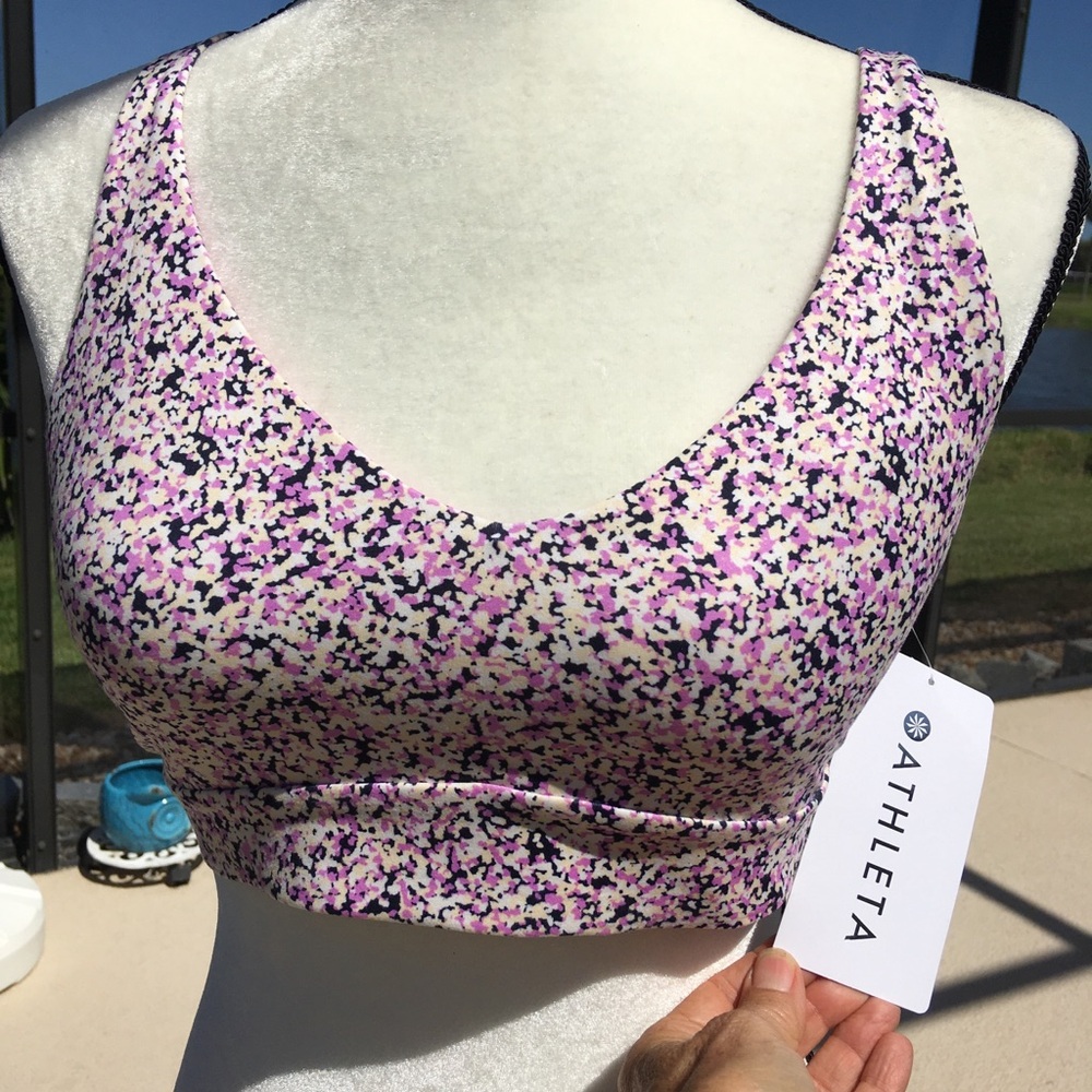 Athleta Lavender Multi-Print Seamless Sports Bra Gym Workout Athleisure M